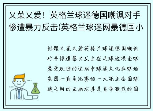 又菜又爱！英格兰球迷德国嘲讽对手惨遭暴力反击(英格兰球迷网暴德国小球迷)