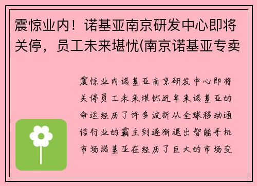 震惊业内！诺基亚南京研发中心即将关停，员工未来堪忧(南京诺基亚专卖店)